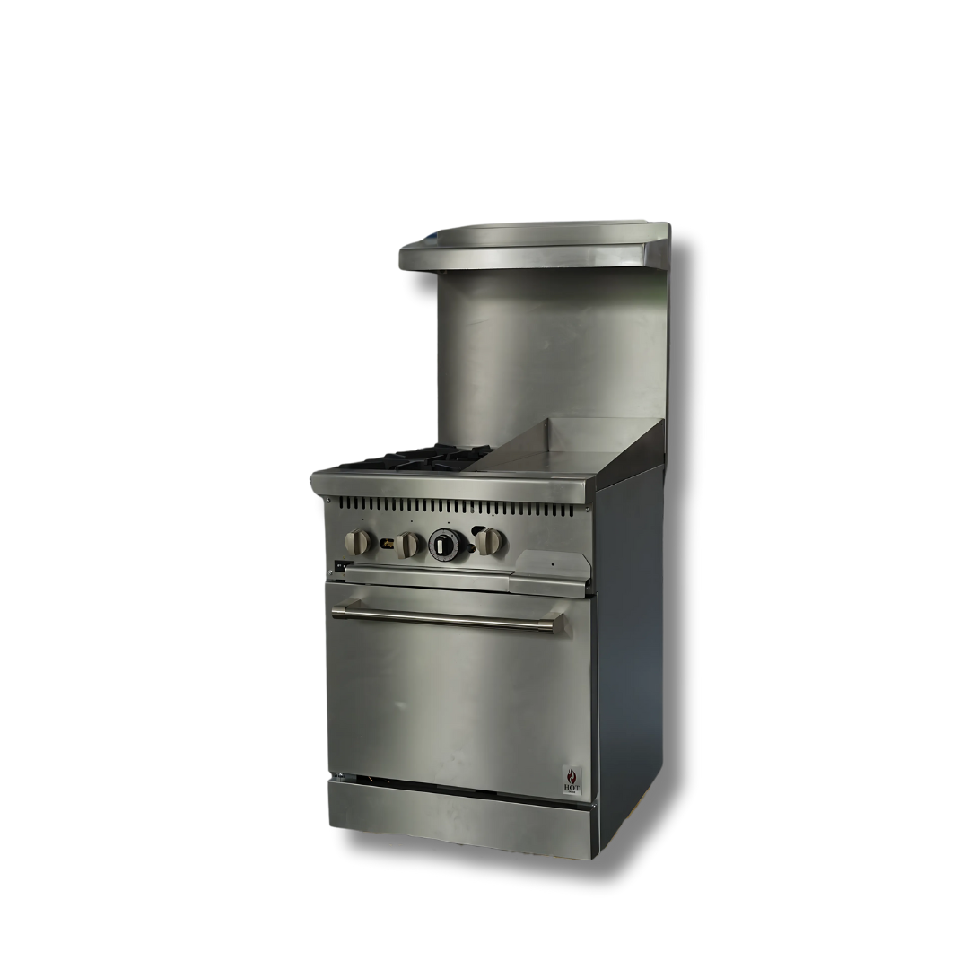 Gas Range with Built-In Convection Oven 24"w/12" Griddle top with 2 Open Burners  HZ-CR24-12MG