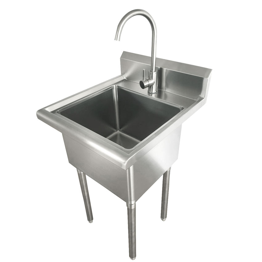 18″ x 16″ x 13″ 18-gauge, 304 stainless steel One Tub Laundry Sink with Faucet and Drain Basket